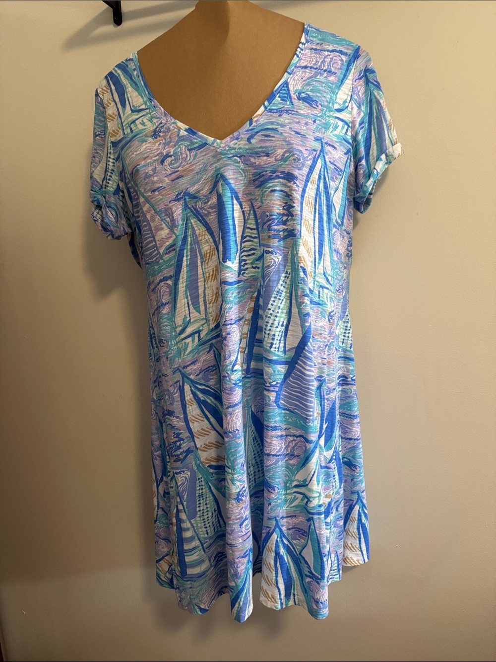 Lilly Pulitzer Blue Multi Sailboat V-Neck Tunic Dress